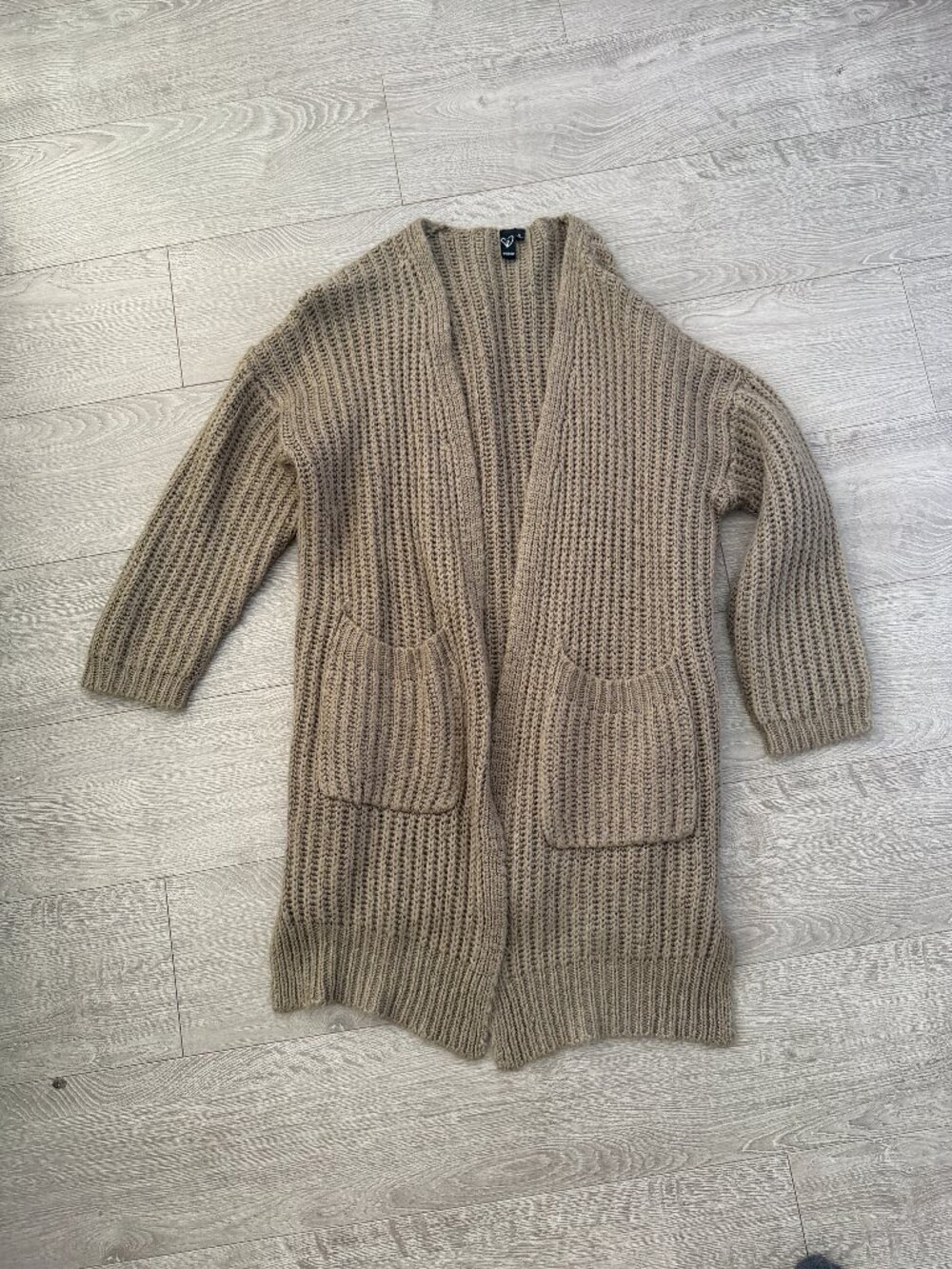 Windsor Chunky Knit Open Front Long Cardigan Sweater Taupe Size Small